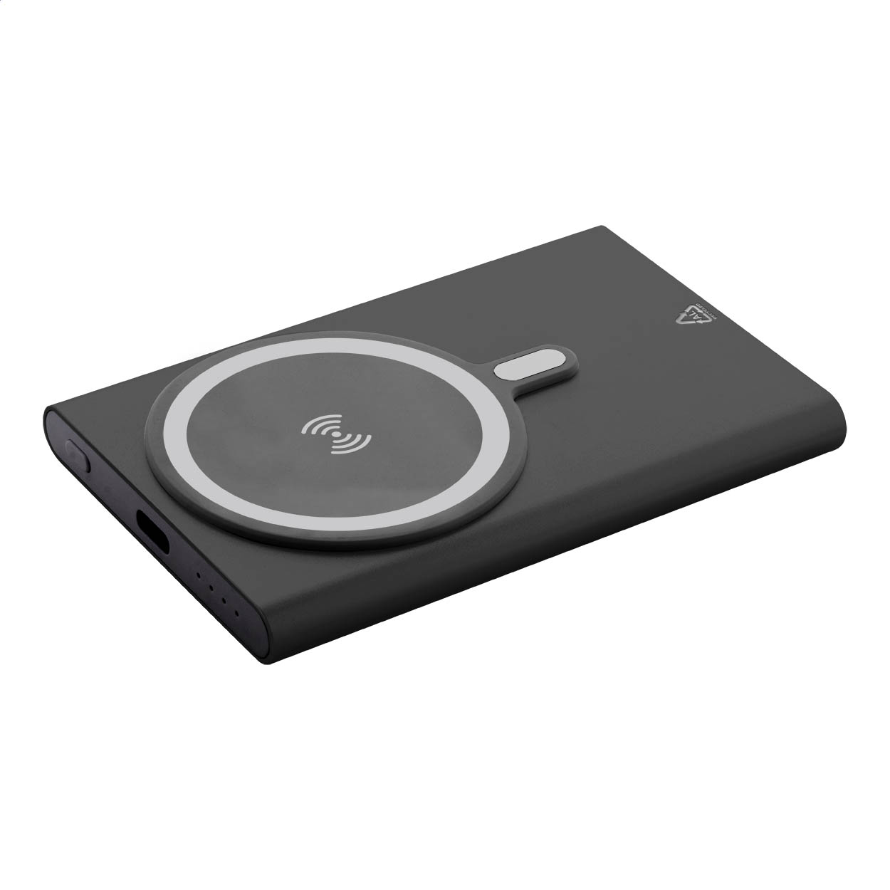 RaluStick magnetische powerbank van gerecycled aluminium, 5000 mAh, met logo