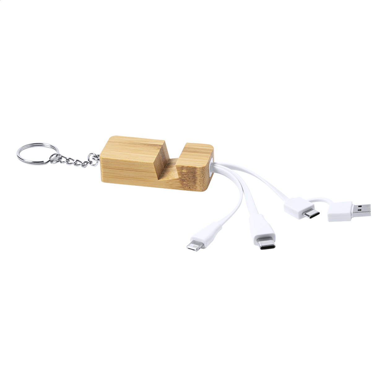 Balcooa bamboe sleutelhanger met telefoonhouder en USB-laadkabel bedrukken met logo