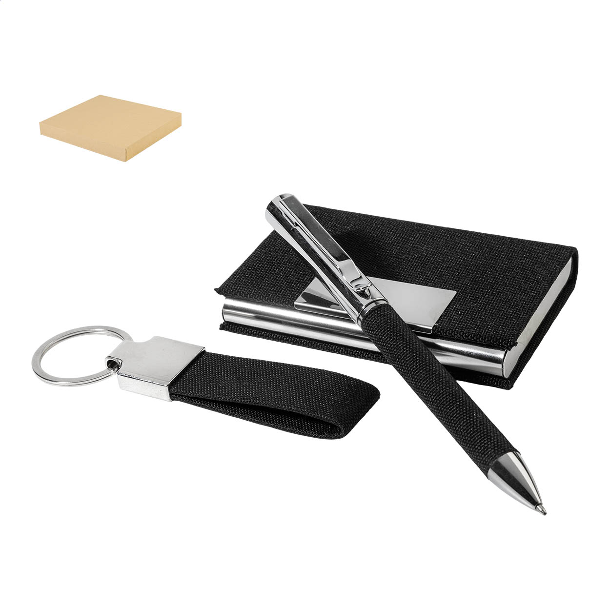 Negotus 3-delige zakelijke geschenkset in RPET met pen en kaarthouder bedrukken met logo