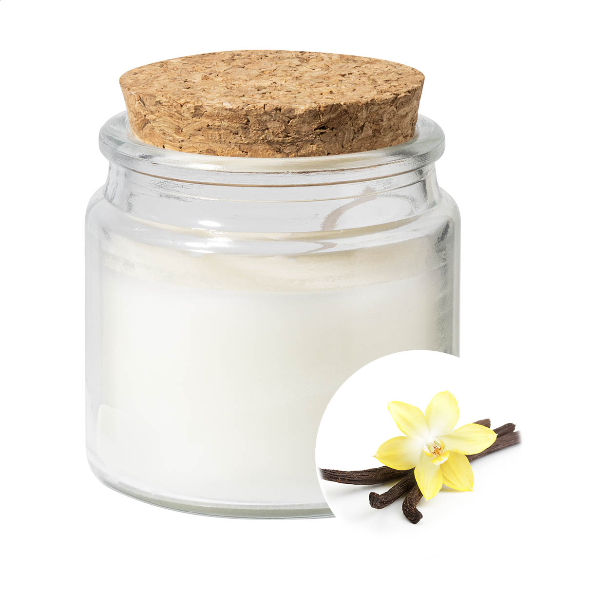 Corbama vanillekaars van plantaardige was in glas met kurken deksel