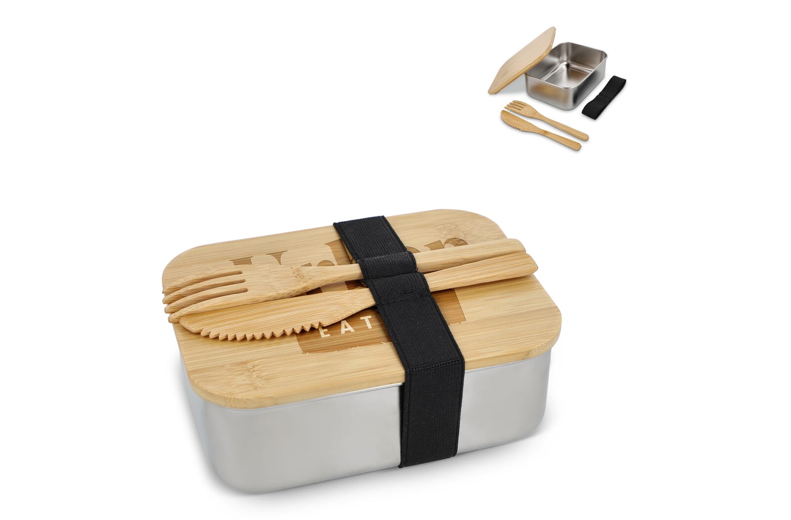 Roestvrijstalen Lunchbox met Bamboe Deksel - Malle bedrukken met logo