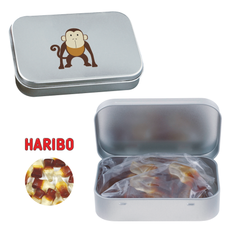 Zilveren Blik met Haribo Cola Flesjes - Merelbeke